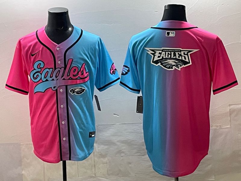 Men 2025 Philadelphia Eagles Blank Blue pink Nike Limited NFL Jersey style 028